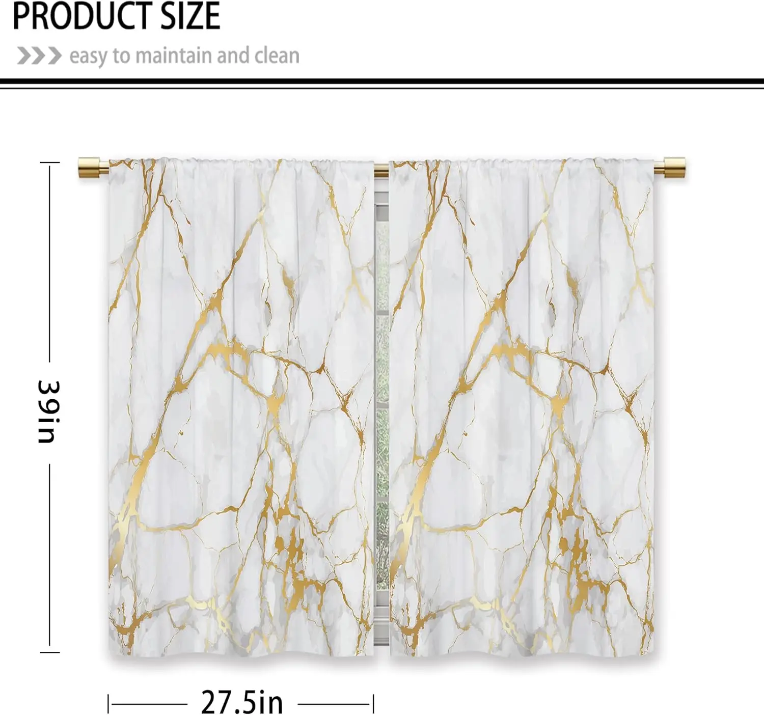 Gold Marble Kitchen Curtains Golden Luxury Abstract Small Short Cafe Window Curtains White Modern Texture Rod Pocket Bathroom