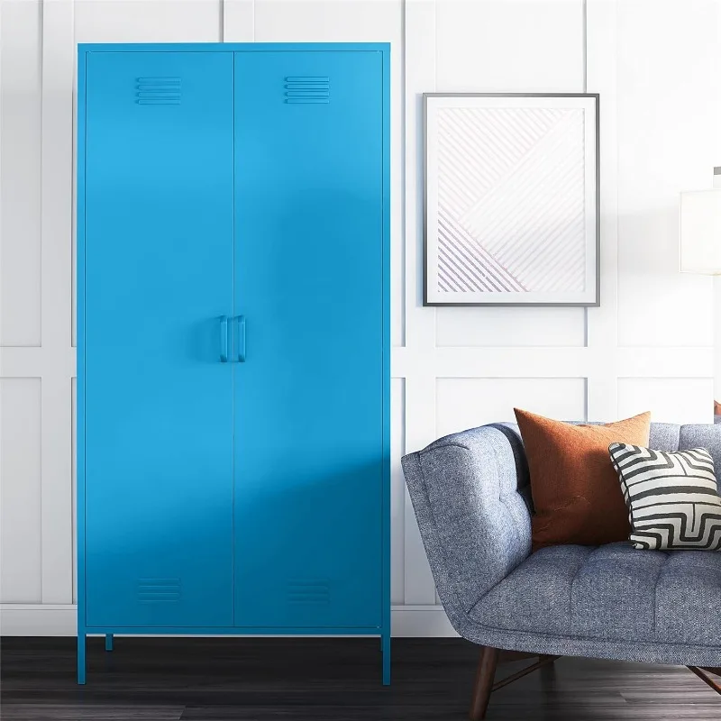 Cache Cache 2 Door Tall Metal Locker Style Storage Cabinet, Bright Blue