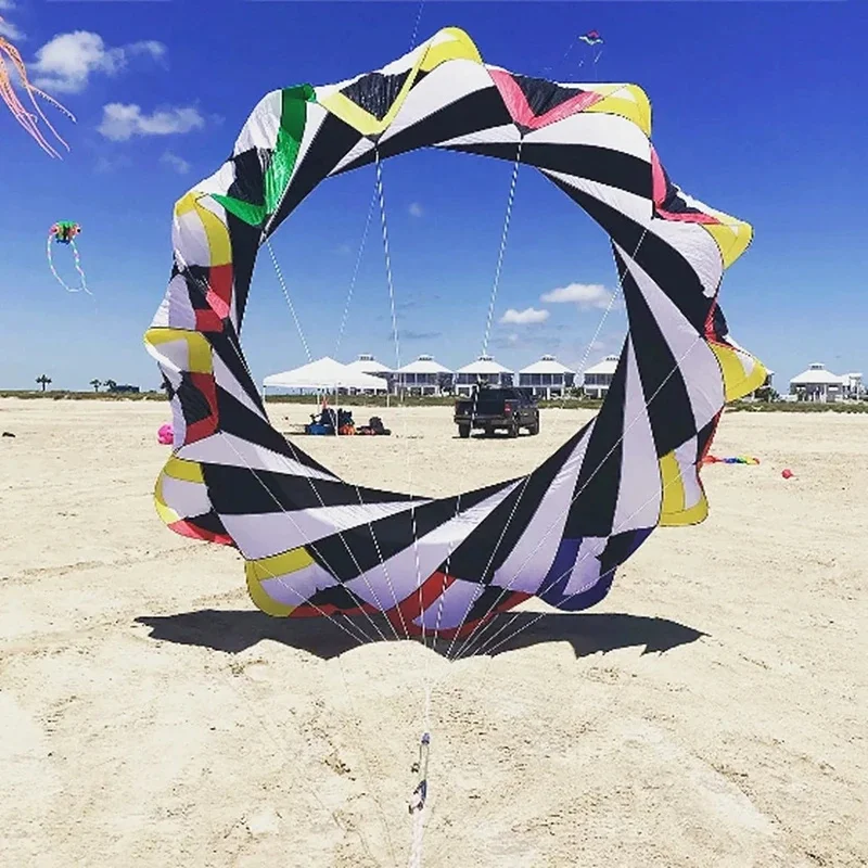 Anillo de calcetín de viento giratorio de serpiente de 2m, línea de cometa de lavandería, espectáculo inflable, cometa de línea cuádruple, manijas de cometa, surf de viento