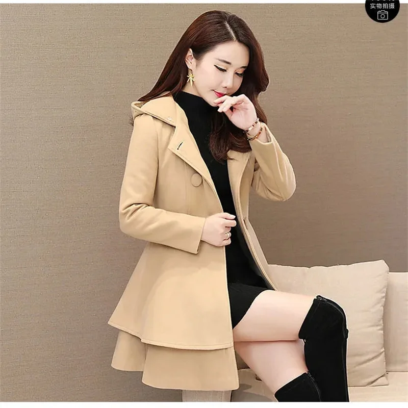 2023 New Winter Women\'s Woolen Blend Coat A-Line Double-Breasted Jackets Female Fur Collar Office Lady Wool Outwear