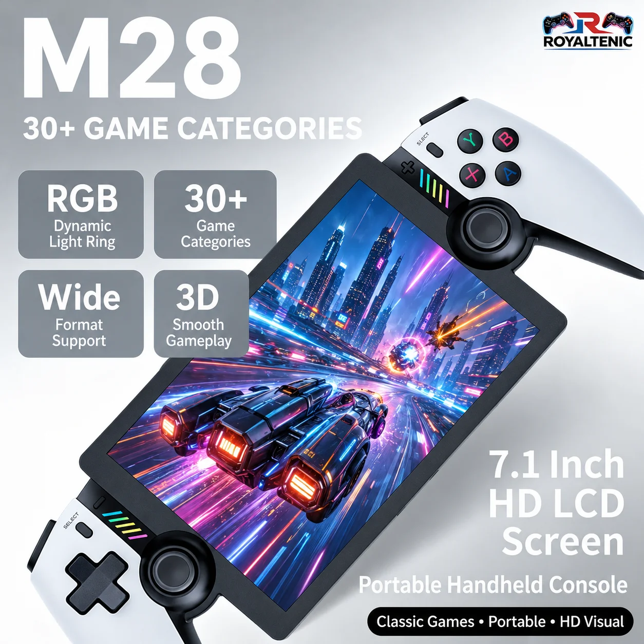 Gaming Console Video Game - 7.1 Inch Large Screen Handheld Gaming