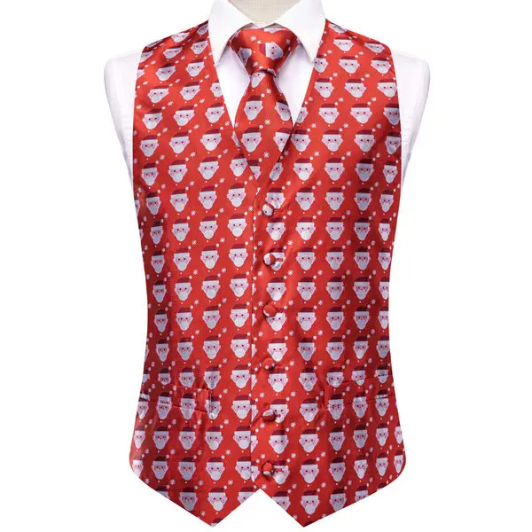 Christmas Colorful Men Vest Tie Pocket Square Cufflinks Set 4 Pieces Xmas Wedding Party Suit Accessories Gifts for Dad Boyfriend