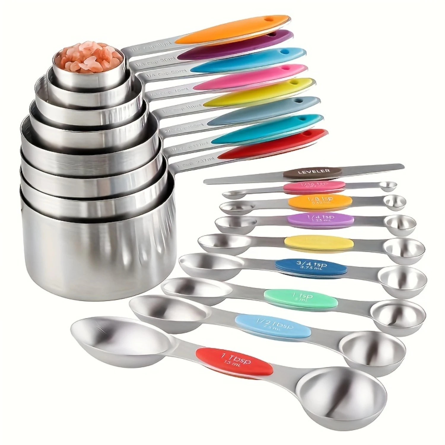 

16-Piece Stainless Steel Measuring Cups & Spoons Set - Essential Baking Tools for Pro Chefs, Double-Ended Design - Durable and P