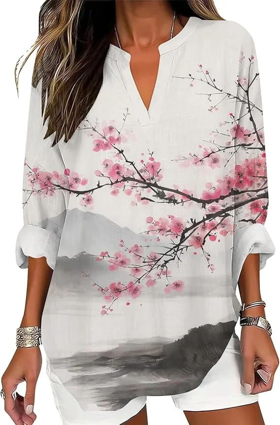 

Women's Loose Top Summer Shirt Outerwear Comfortable Work V-Neck Shirt S-3X