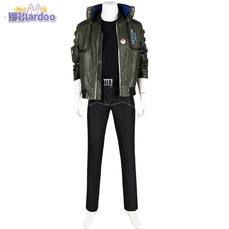 Punk 2077 cosplay v costume cosplay giacca di pelle camicia pantaloni outfit set completo festa di carnevale di Halloween per donna uomo lardoo