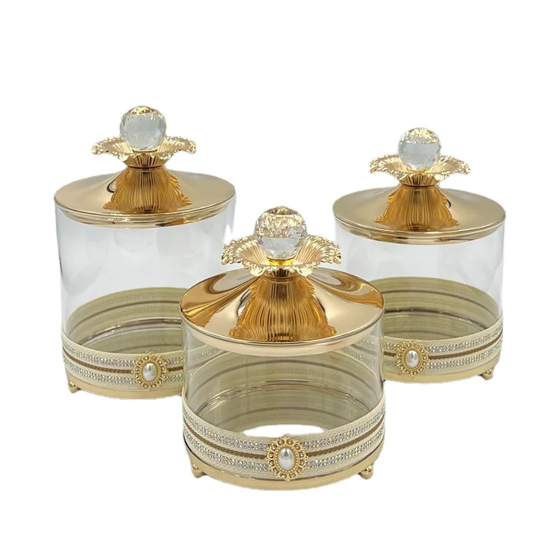 Modern Gilded Glass Storage Jar Crafts Ornaments Scented Candle Bottle Cotton Swab Box Candy Nut Jar Storage Container Set Decor