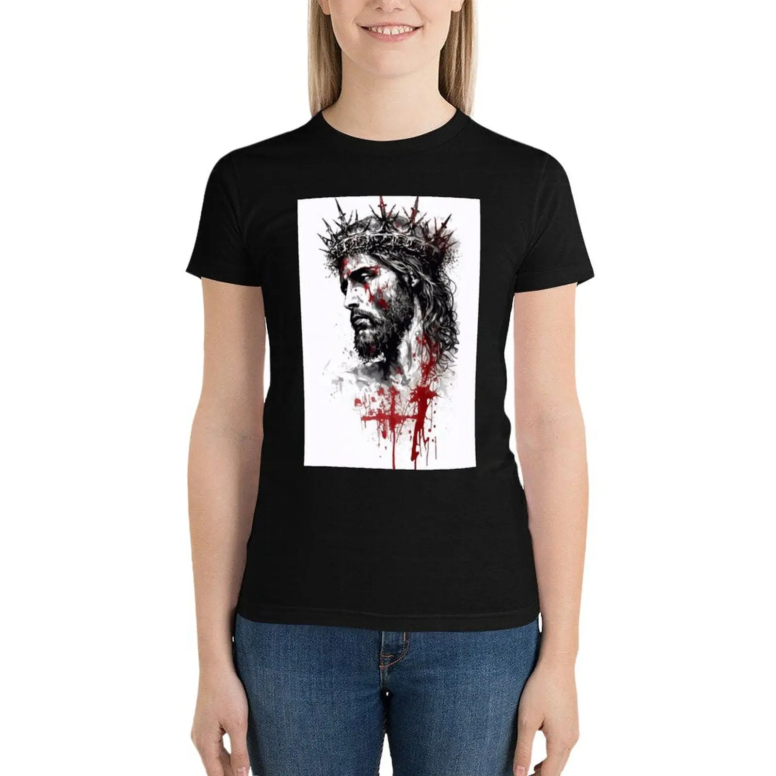 

JESUS wearing a crown T-Shirt Aesthetic clothing plus size tops western t shirts for Women