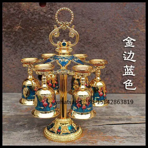 Castle Retro Ornament, Six Sets of Small Wine Glasses, Turquoise Bronze Hanging Cups, European-style Antique Metal Goblets.