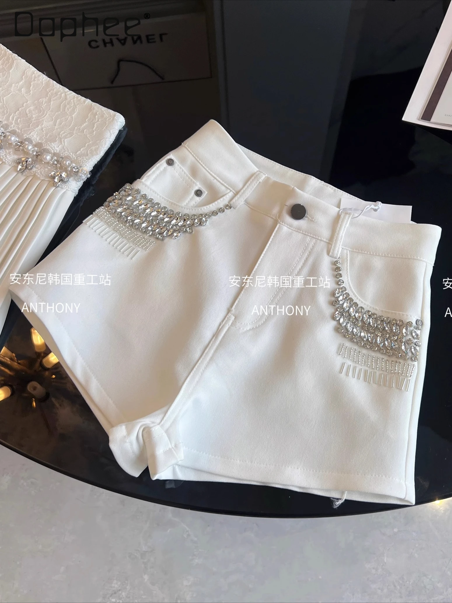 

Summer New Celebrity Temperament White Shorts High Waist Slim Heavy Industry Diamond Shorts Women Fashion Spice Girls Y2K Shorts