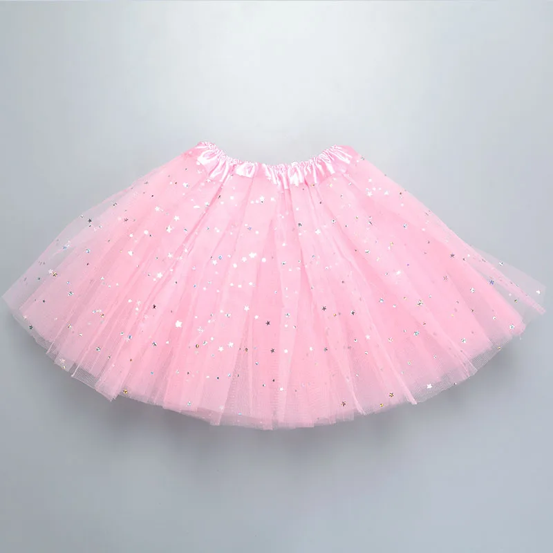 Kids Baby Star Glitter Dance Tutu Skirt For Girl Sequin 3 Layers Tulle Toddler Pettiskirt Children Chiffon 2-8T