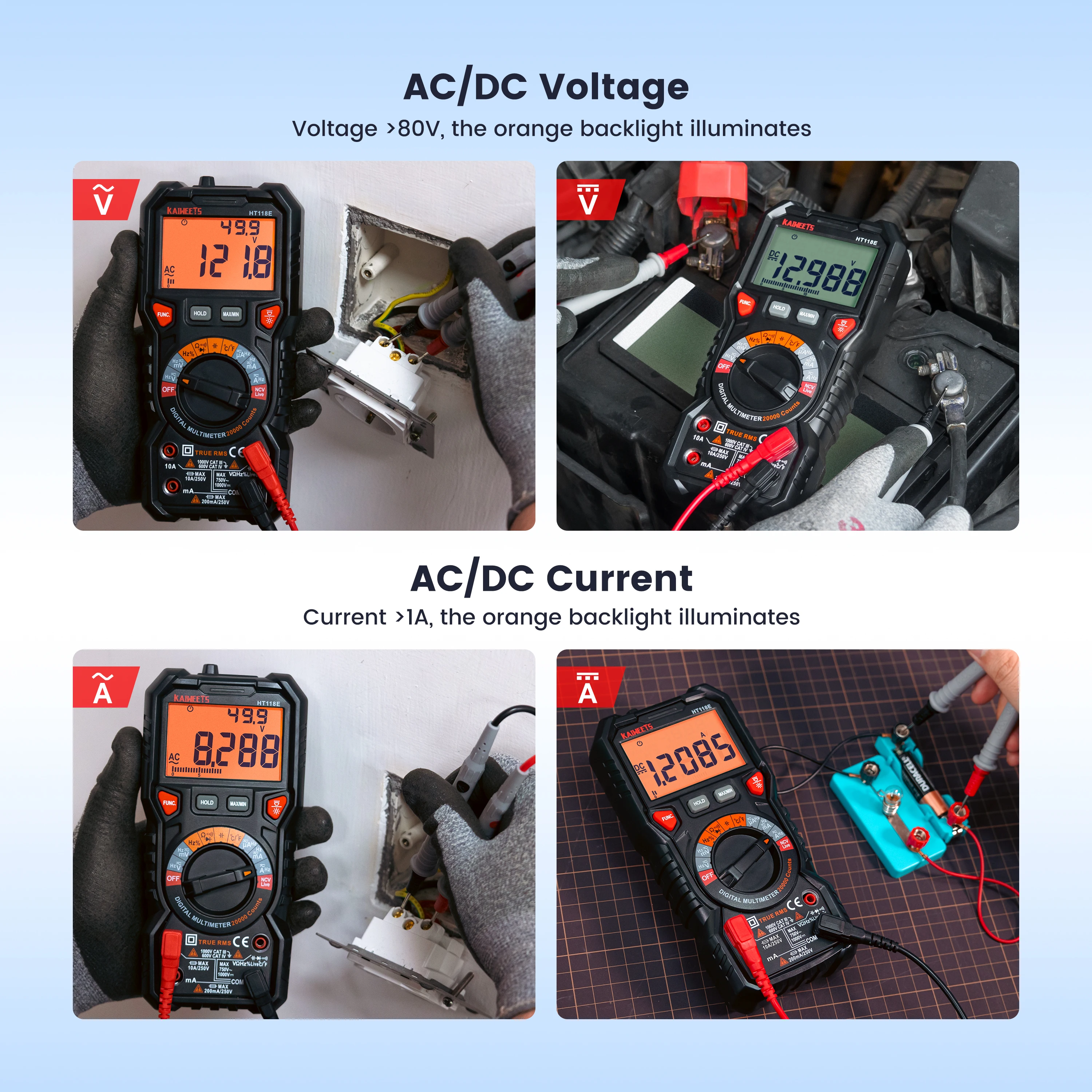 20000 카운트 TRMS 디지털 멀티미터 자동 범위 정확한 측정 1000V 10A AC DC Ohm Hz NCV 라이브 전압 온도 측정기, NCV 라이브 전압 온도 측정기