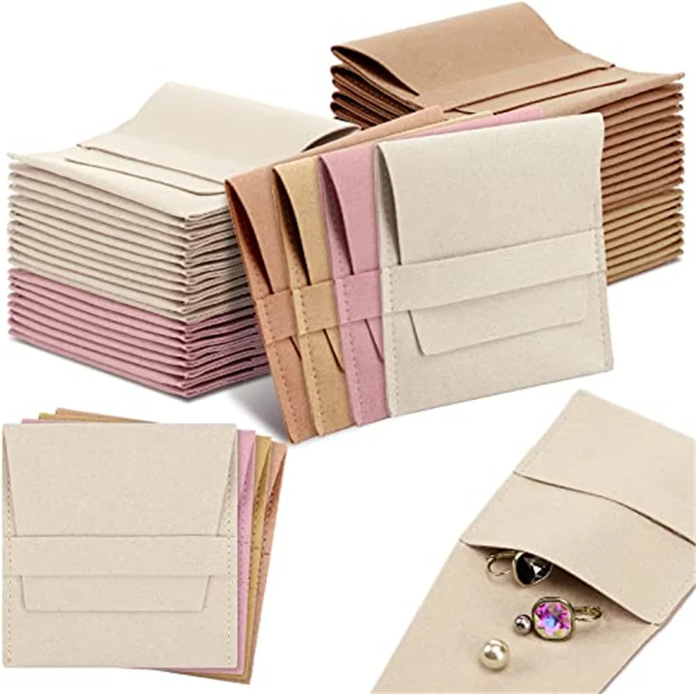 40 Pcs Microfiber Jewelry Pouch with Band 8 x 8 cm, Jewelry Packaging Bag Luxury Small Jewelry Gift Bags Microfiber Bag