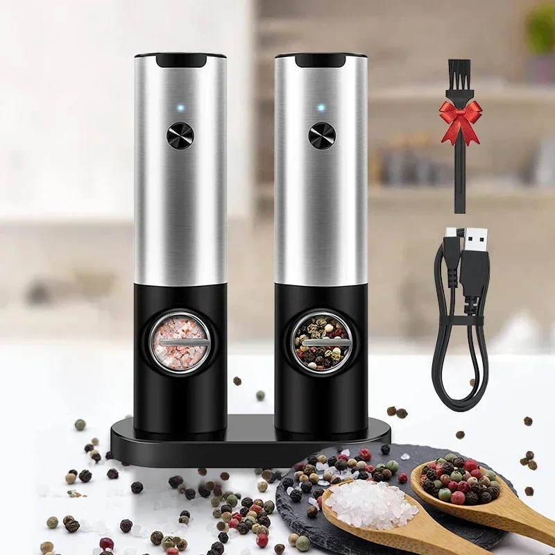 

USB Rechargeable Electric Salt Pepper Grinder With Adjustable Roughness Freshly Ground Pepper Pepper Powder Grinder kitchen Tool