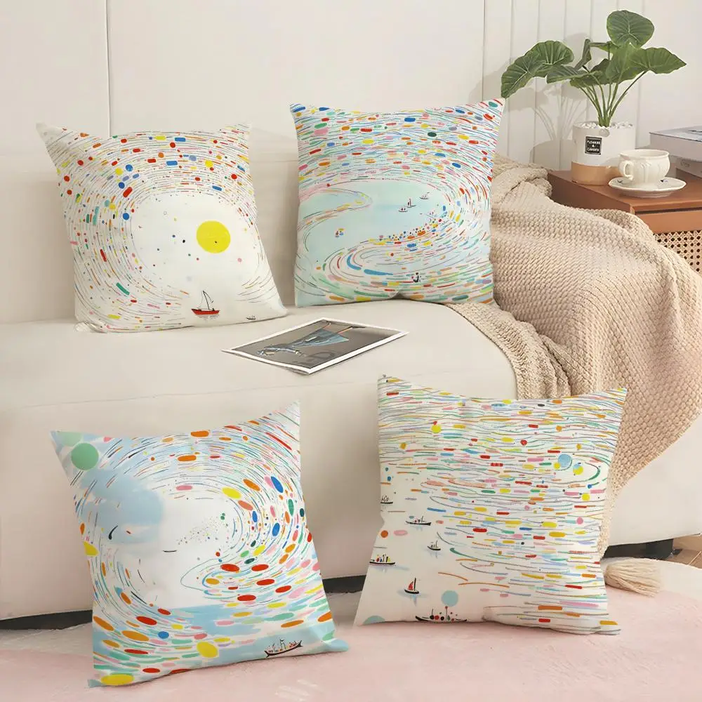 

Vantage Blue Red Line simple Cushion Cover Silky Short Plush with Invisible Zipper Dustproof Sofa Pillow Case for Home Decor