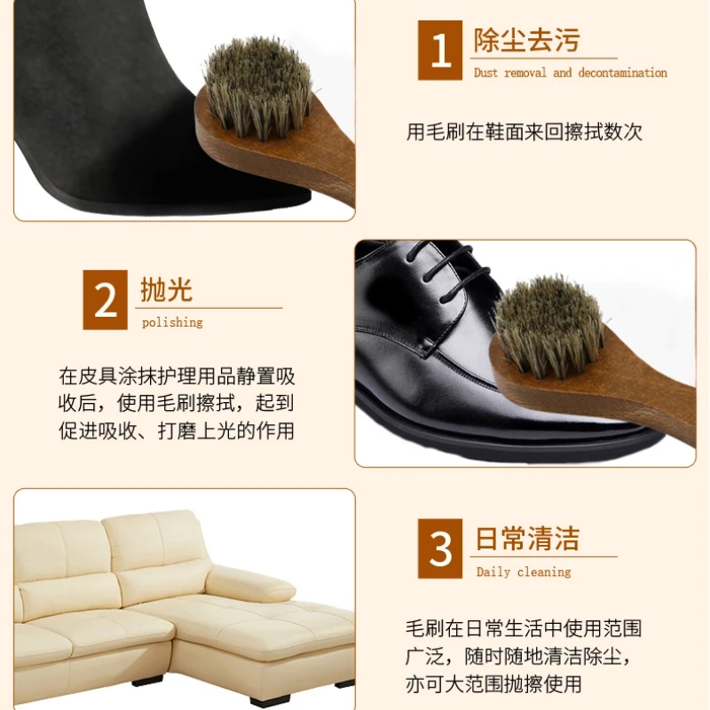 1Pcs Round Head Horse Hair Shoe Brush Leather Cleaning Brush Long-handled Brush For Cleaning Shoes Soft Sneaker Brush Slippers