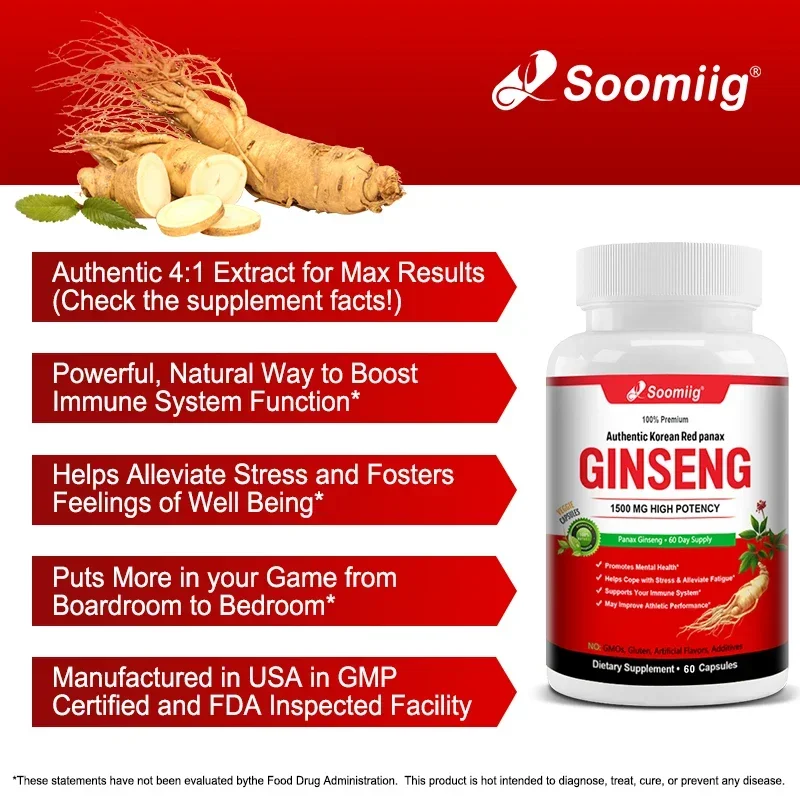 Korean Red Ginseng Extract - Natural Energy - Endurance, Focus Support, Men's and Women's Health Supplement