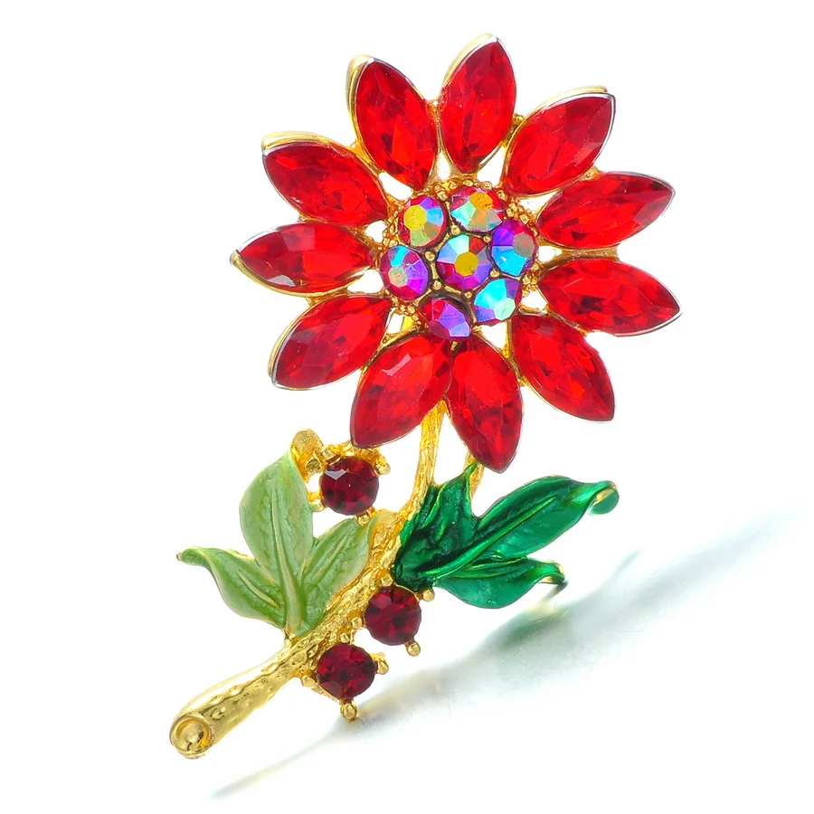 Crystal Flower Brooches For Women Fashion Enamel Sunflower Daisy Wedding Clothes Corsage Creative Bouquet Pins Jewelry Gift