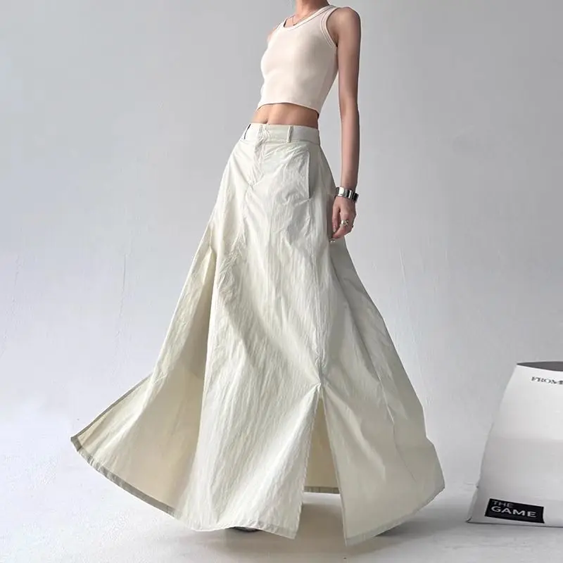 

2025 Summer Split Skirt Women's Design Sense A Word High Waist Commuter Style Women's Long Skirt