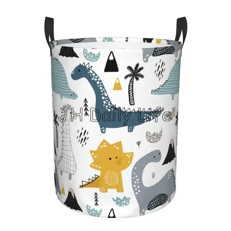 Cartoon Dinosaurussen Ronde Wasmand Grote Capaciteit Doek Wasmand Oxford Speelgoed Organizer voor Thuis Dorm Decor