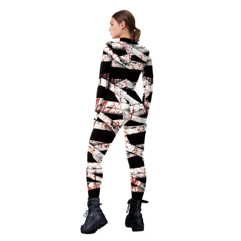 Catsuit con estampado 3D para mujer, mono de Cosplay de momia, disfraz de Cosplay sangriento y aterrador para Halloween, traje de fiesta Zenti