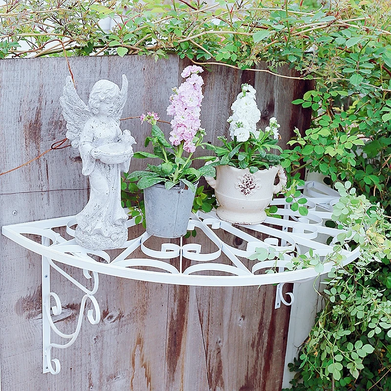 Vintage-Style Iron Flower Stand and Trellis for Home Use, American-Style Window Eaves Rain Shelter Decoration, Rain and Sun Protection Hanging Rack image 2
