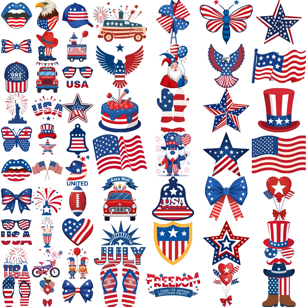 

63pcs Temporary Tattoo Uncle Sam Temporary Tattoo Stickers Fireworks Football Waterproof Long-lasting Body Stickers Eagle For