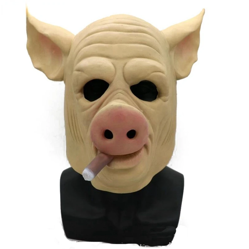 1PC Saw Pig Head Scary Masks Novelty Halloween Mask with Hair Halloween Mask Scary Cosplay Costume Latex Holiday Supplies