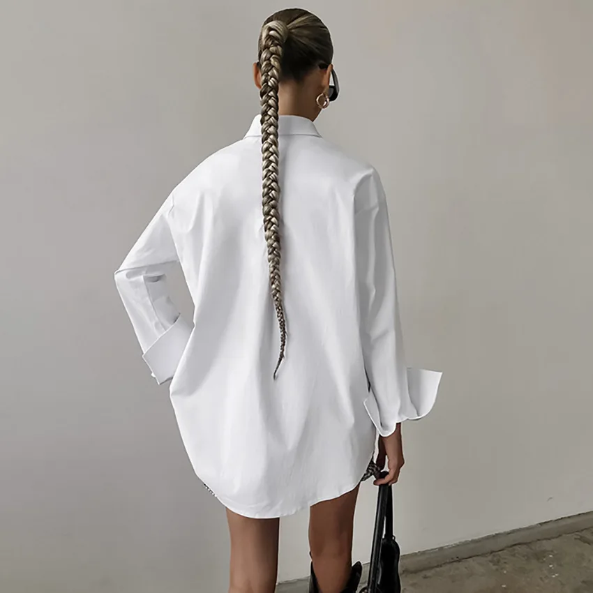 Bangniweigou oversize White shirt women turn-down collar single breasted classic boyfriend shirt commuter clothing