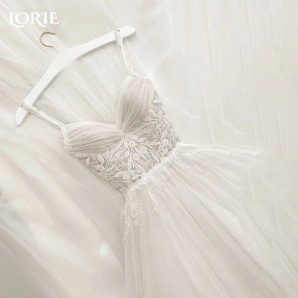 

LORIE Spaghetti Straps 3D Flower Wedding Dresses Applique Lace Sweetheart Beach Princess Bride Gown Customized vestidos de novia