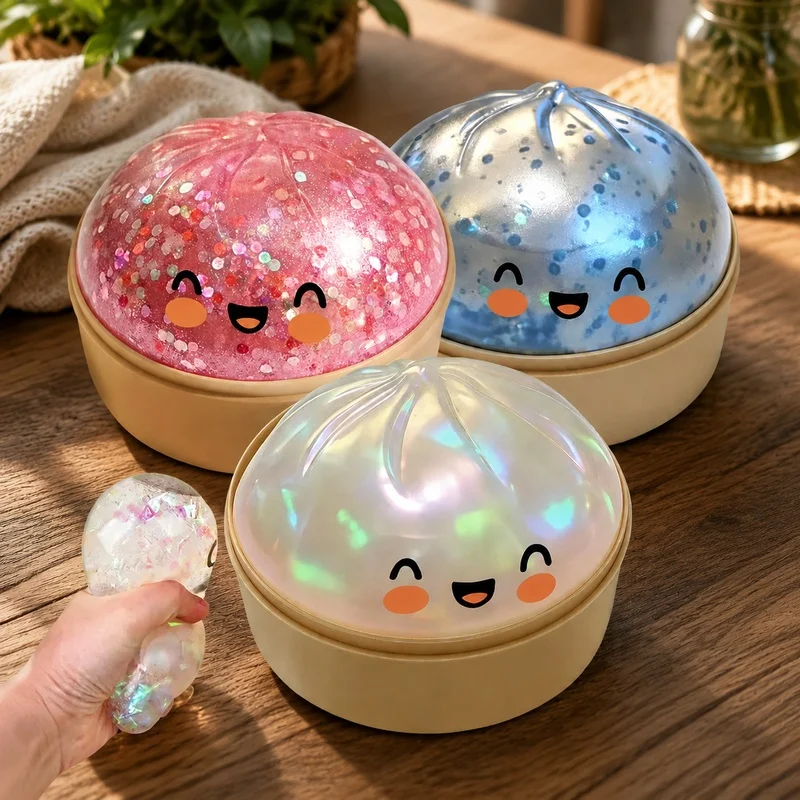 Glittery Soft Slow-Rising Squishy Steamed Bun Toy for Desk and Travel Stress Relief