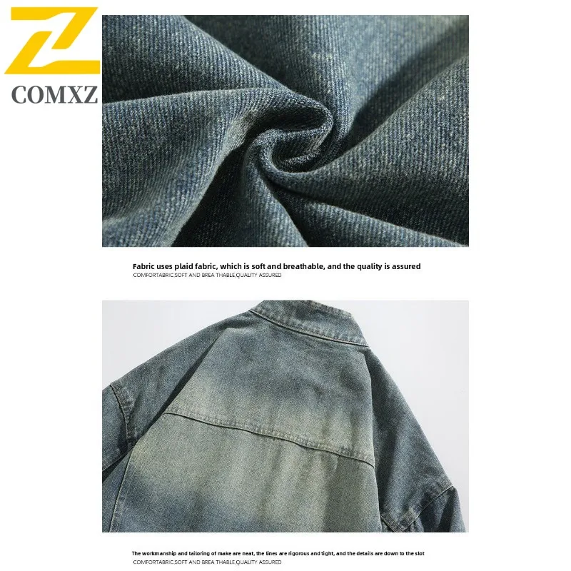 معطف رجالي COMXZ 2025 فضفاض عصري يسمح بمرور الهواء عالي الجودة للتخييم والمشي من قماش الدنيم معطف غير رسمي للسفر والتنزه سترة واقية #6