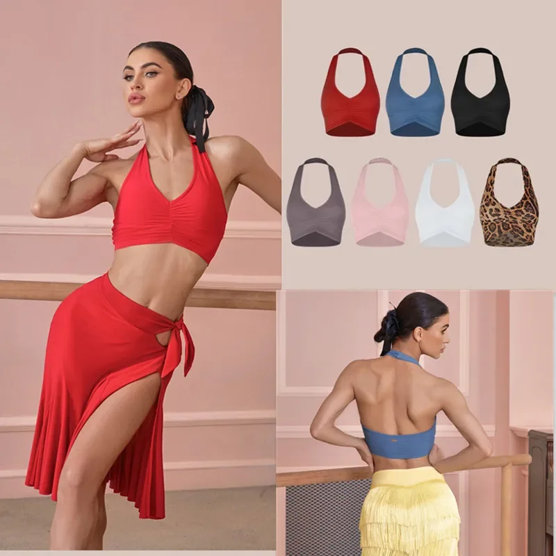 Latin jurk rok salsa jurk Samba tango blouse latin top bodysuit wit rood bruin roze blueleopard zwart 25007