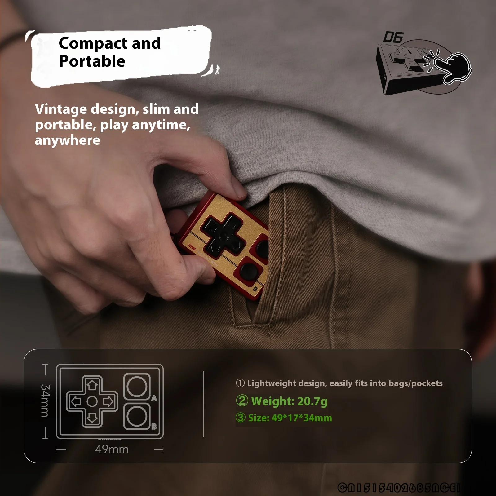 Zuno IINE Gamebrick وحدة تحكم لاسلكية صغيرة تعمل بالبلوتوث متعددة الوظائف غمبد عصا التحكم عن بعد مناسبة لنظام iOS وأندرويد