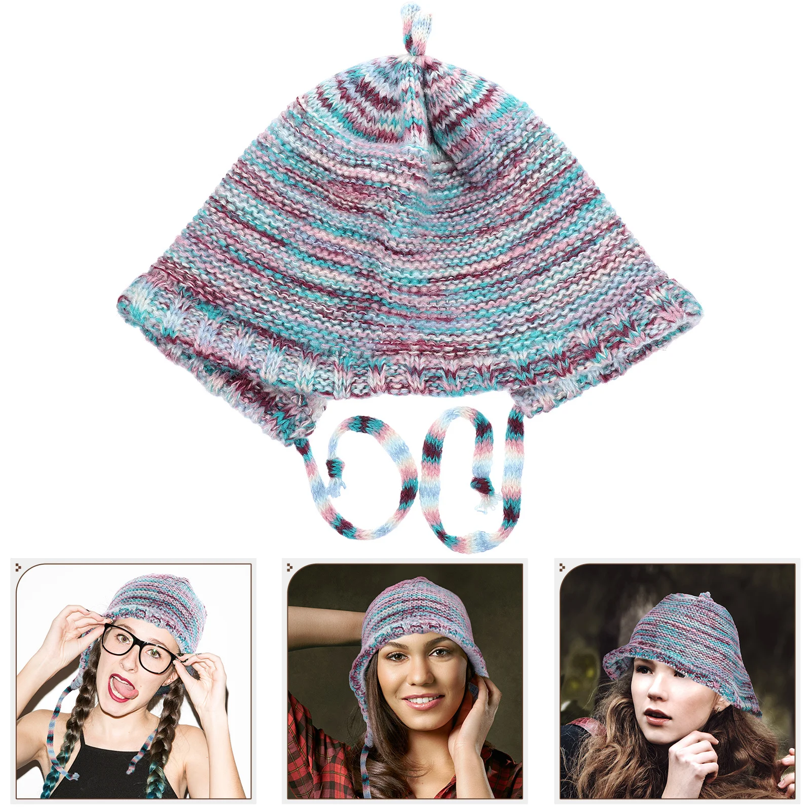 

Winter Knitting Hat Retro Warm Knitted Cap For Women Woolen Yarn Beanie Outdoor Indoor Party Gift Hats For Women