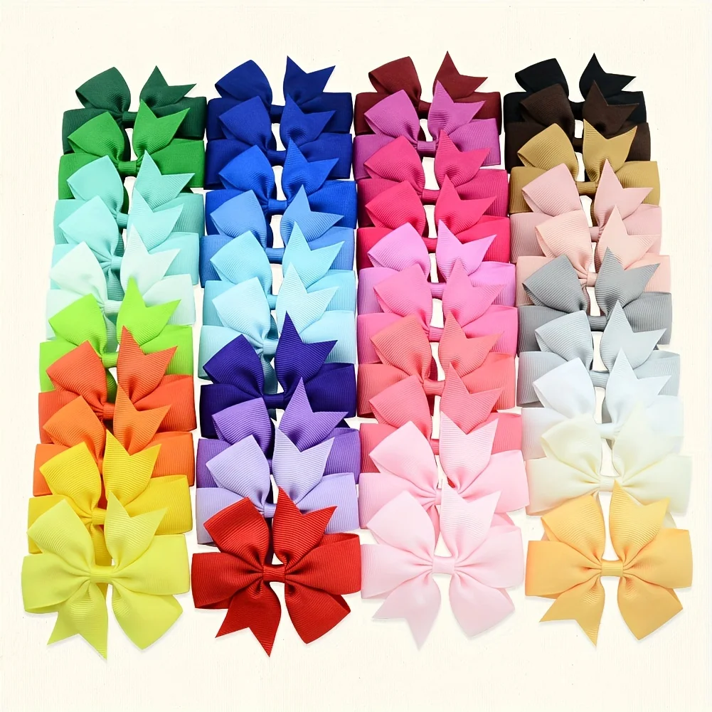 40pcs Random Color Bow Hair Clip Sets Simple Holiday Hair Clip Baby Girls Hair Accessories