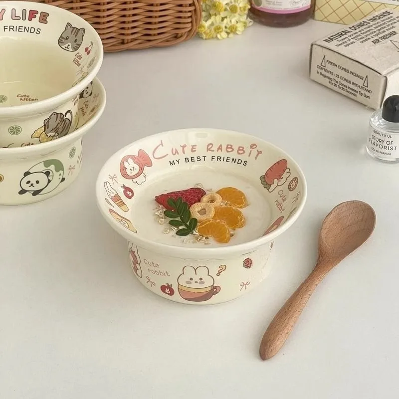 

Cartoon Graffiti Ceramic Bowl Creative Large Capacity Heat Resistant Tableware Home Salad Dessert Bowl Kitchen Utensils