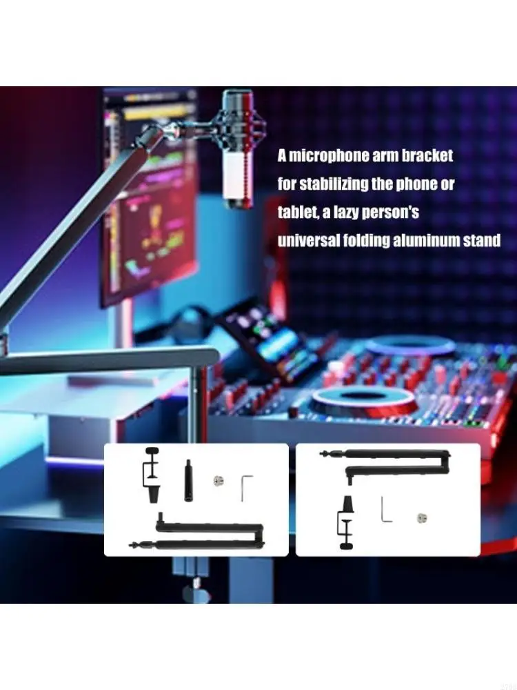 Foldable Aluminum Microphone Arm Stand Portable Rotating Design For Podcasting Karaoke Online Class Teaching