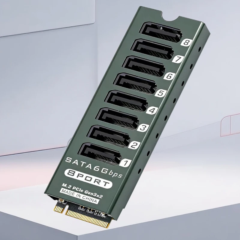 NVME to 8Port SATA Riser 8 Port M.2 PCIe SATA3 6Gbps Expansion Card For Fast Speed Data Transfer Multiple Hard Drives Connection