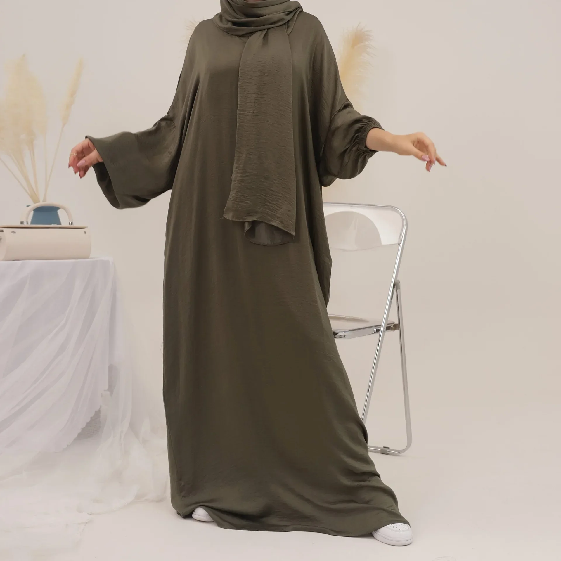 Ramadan Jilbab Hooded Abaya with Integrated Veil Hijab Scarf Muslim Prayer Dress Dubai Abayas for Women Islamic Clothes Djellaba