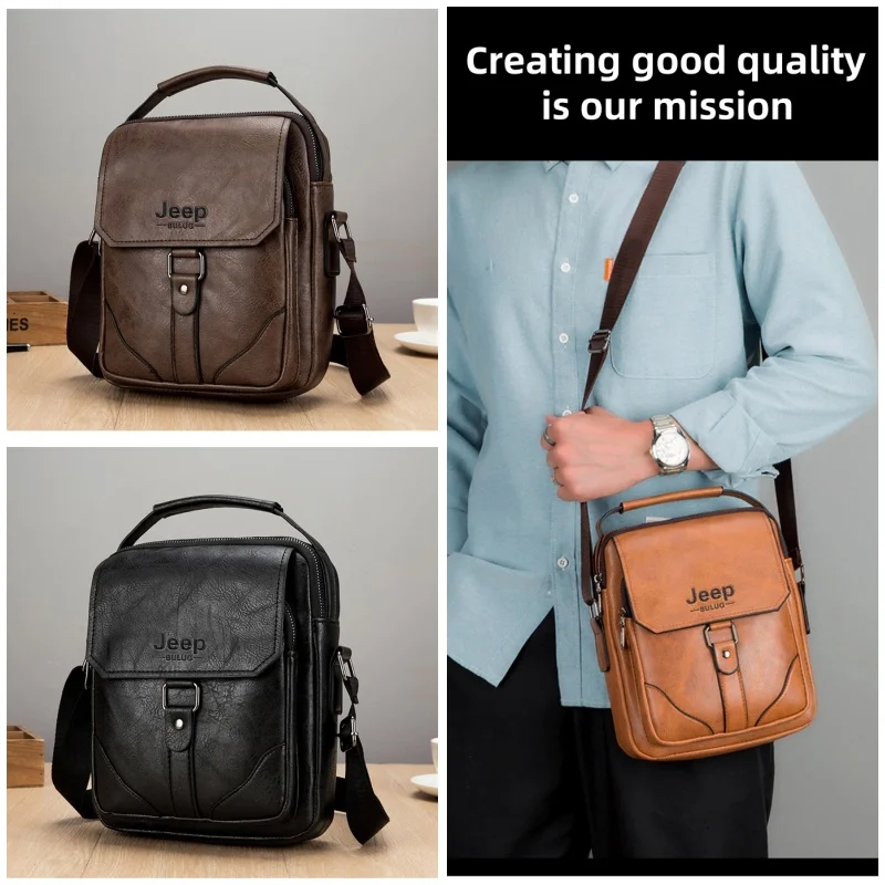 JEEP BULUO New Men Bags Business Casual Shoulder Tote Bag Male Leather Travel High Quality Hot New Handbags For Father  Brand