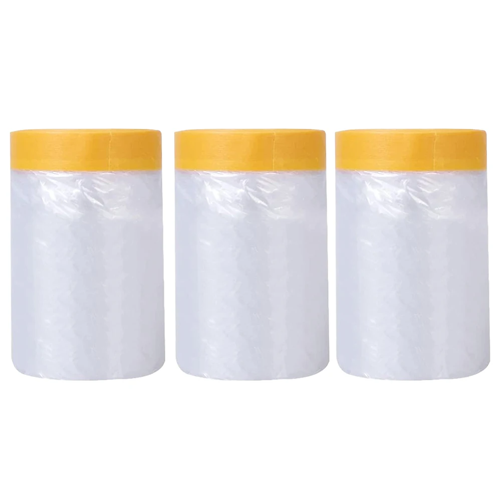 Dust Sheets Roll, Plastic Masking Film Rolls Drape Masking Film with Self-Adhesive Tape for Painting Furniture