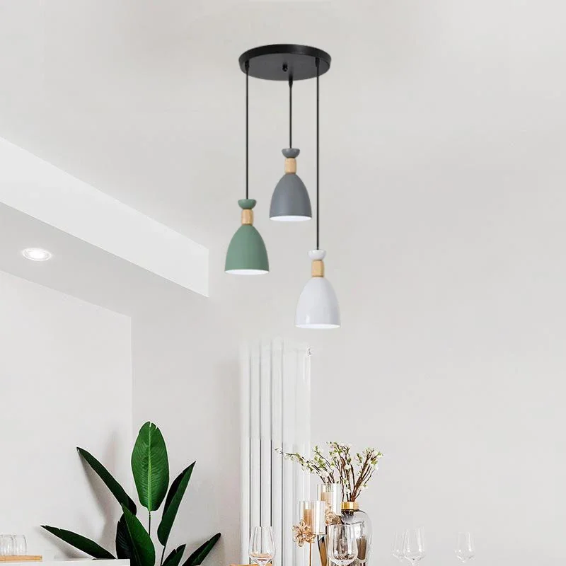 

Nordic Restaurant Iron Chandelier 3 Heads Straight Round Plate Modern Simple Bar Table Dining Room Home Creative Lamp E27 Bulb