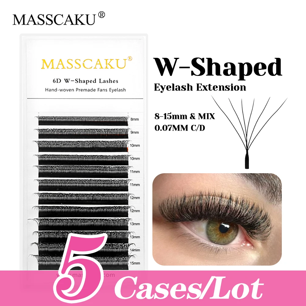 

5cases/lot 12 Lines 3D Effect MASSCAKU 6D/7D/8D/9D/10D W Style Lash Handmade Natural Look Russian Volume Lashes for Beauty Salon