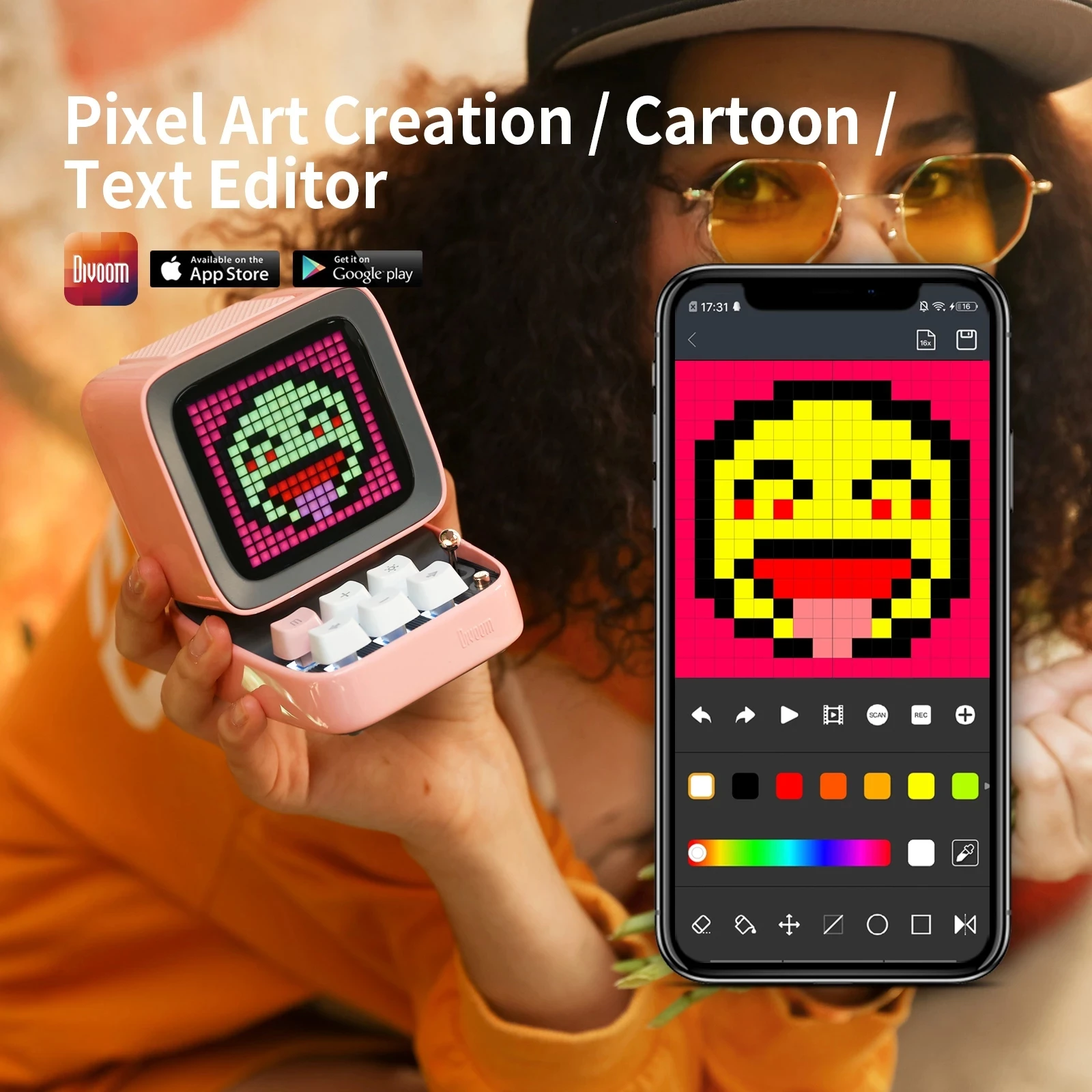 Pro Retro Pixel Art BT Portable Speaker Alarm Clock DIY LED Display Board, Cute Gift Home Light Decoration