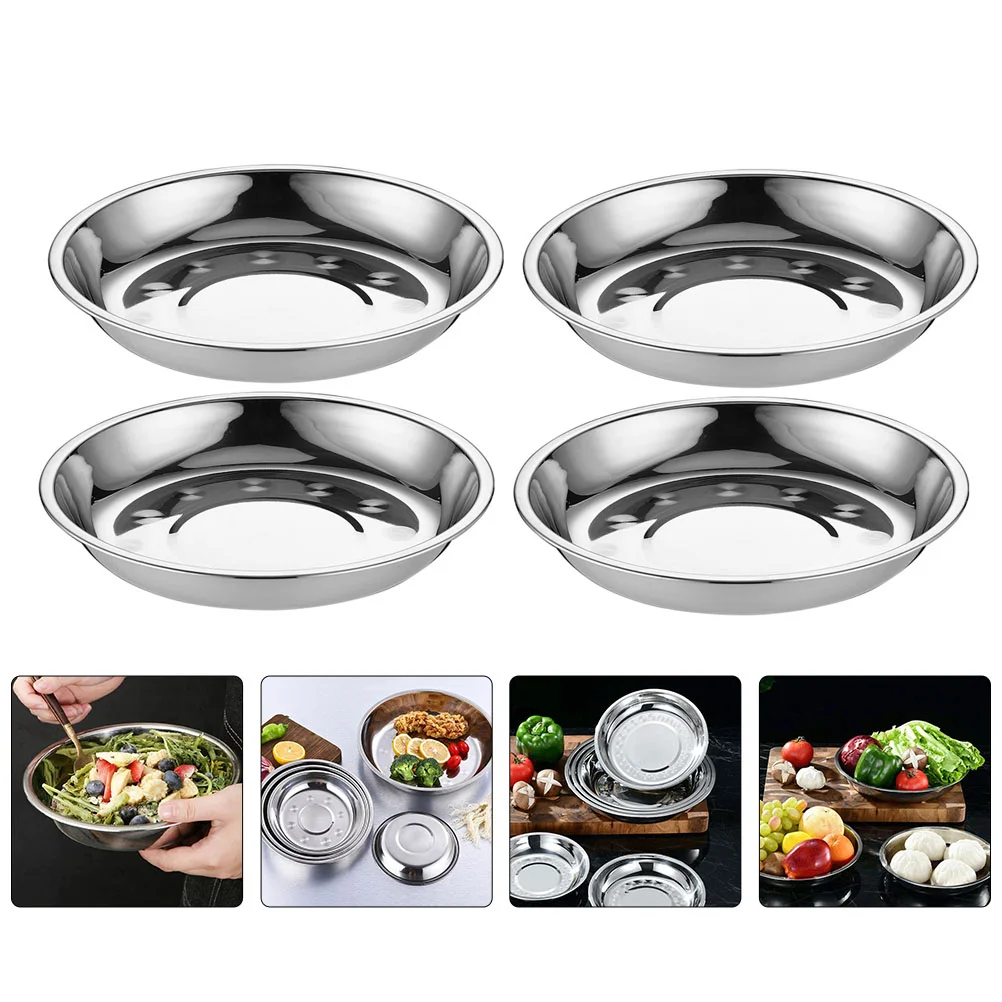 

6 Pcs Stainless Steel BBQ Tray Round Dessert Storage Plate Kitchen Food Container 201 16CM Barbecue Picnic Family Gathering