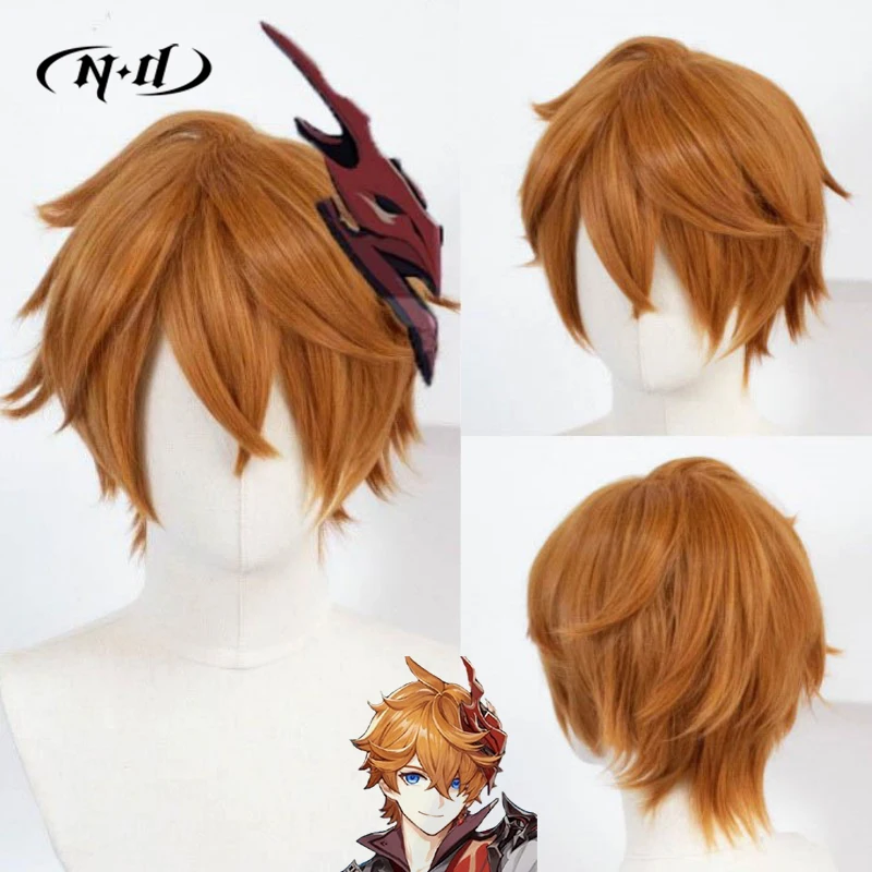 ND Tartaglia تأثيري الباروكات Genshin تأثير تأثيري خصلات الشعر المستعار هيربيسي ل كوميك كون كوزر زي موضوع حفلة مقاومة للحرارة