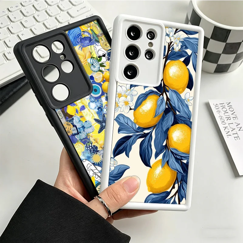 Mediterranean Lemon Phone Case For Samsung S25 S26 FE S23 S22 Ultra Galaxy S21 S20 Plus S24 FE Cover Coque Shell Protective