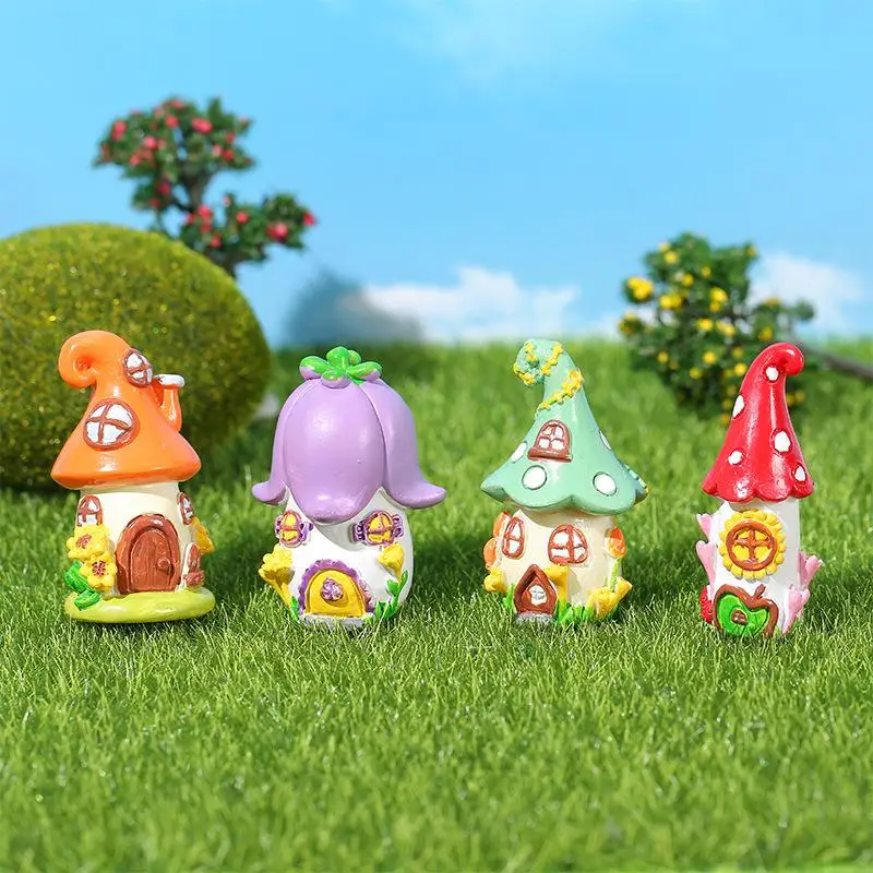 -4Pcs Mini Fairytale Castle Resin Ornaments Micro Landscape Figurines Decoration Dollhouse Creative Desktop Crafts Ornament