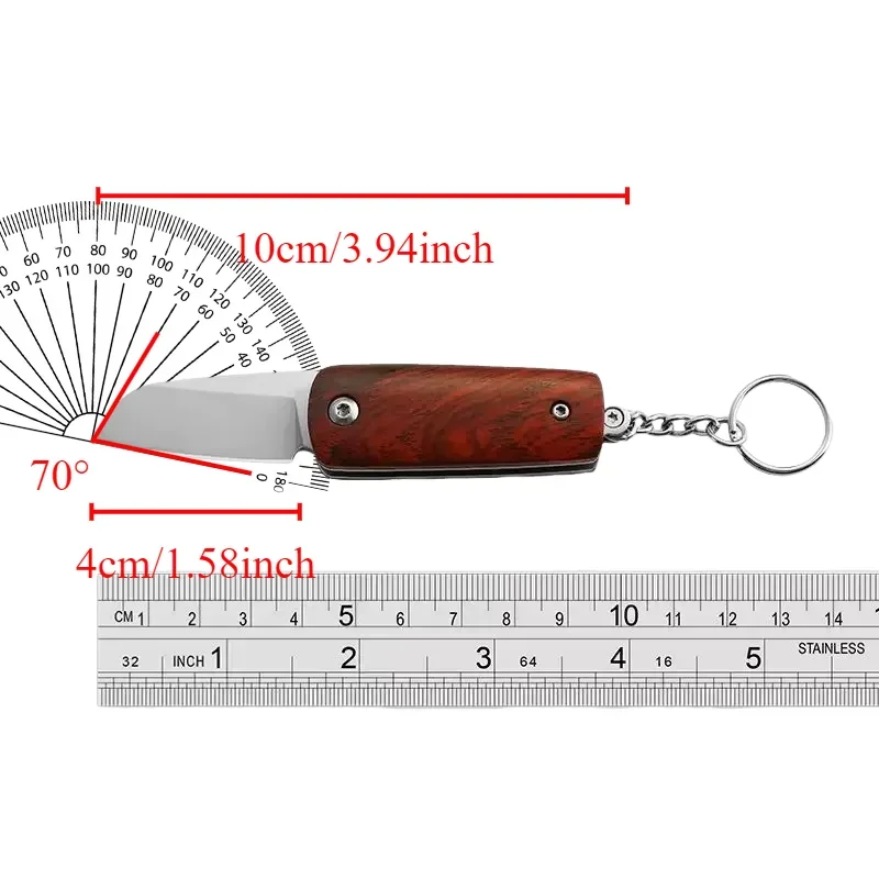 Portable Wooden Handle Folding Knife with Stainless Steel Blade, Keychain, Travel Camping Tools, Men\'s Gift Box