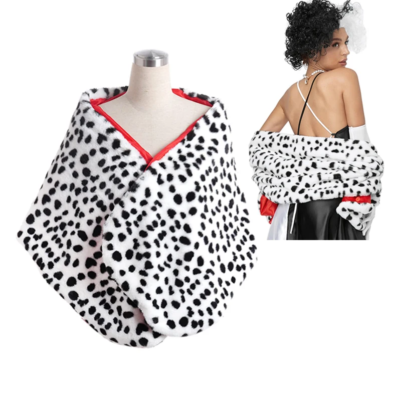 Women's Cruella Deville Costume Dalmatian Print Shawl Scarf Stole Black White Adult Halloween Outfit for Girls